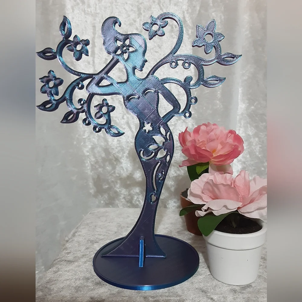 Handmade 3 D Printed Lady Jewelry Stand Chameleon Color (Changes With Light) - Picture 3 of 6